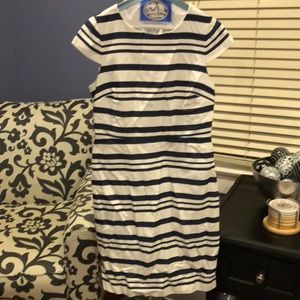 Navy and white knee length dress